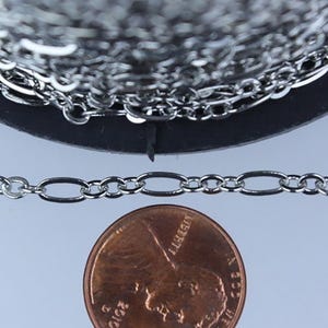 Rhodium Bulk, 100 ft of ( 3 and 1 ) Antique Silver Long and Short Chain Flat Cable Chain Necklace Chain 6.3 N 4mm - SOLDERED 3429LS31