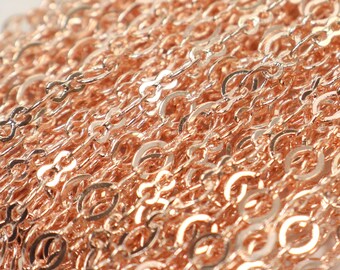 Łańcuszek w kształcie ósemki, platerowany różowym złotem: 4 x 3 mm, lutowane ogniwa, 100 stóp, szpula luzem