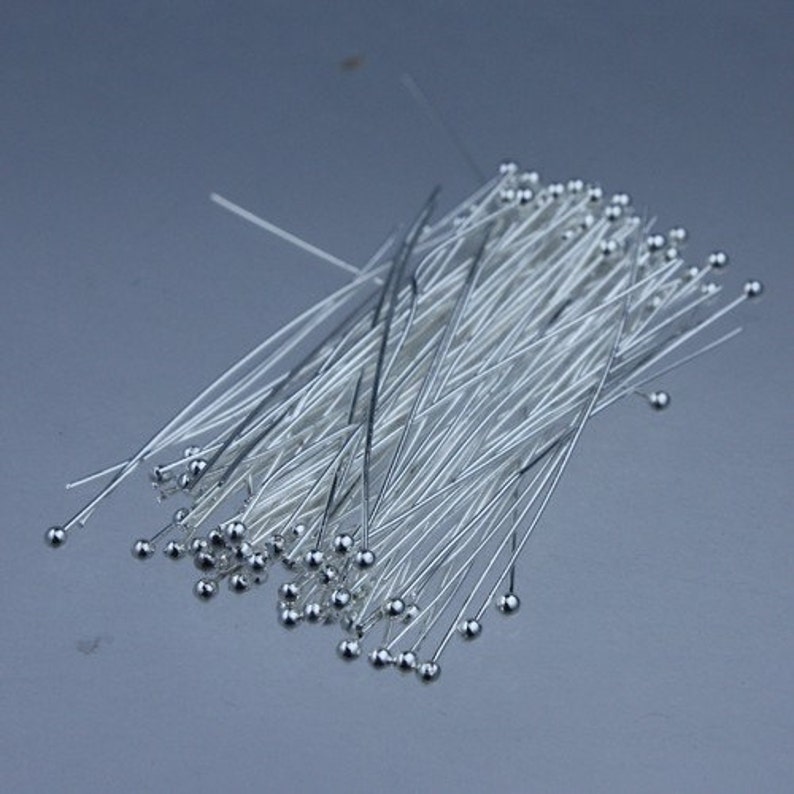 100 Silver Plated Ball headpins Head Pins 2 inches 50mm, 24 Gauge 24G 1.8mm image 1