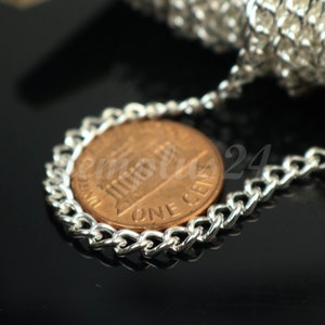 Échantillon de 3 pieds de chaîne gourmette plaquée argent sterling GROSSE chaîne épaisse et solide - 3,6 mm de largeur de fil de 1,0 mm dessoudée - 36CURB