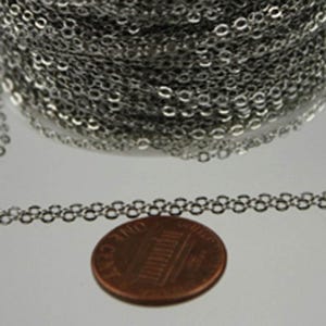 10 ft Antique Silver Chain - 2.4x1.7mm SOLDER Chain - Rhodium Plated little Oval Flat Soldered Cable Chain - Bulk Wholesale Chain - 2417F