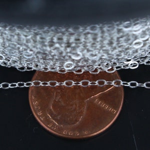 925 Solid Sterling Silver Chain Bulk, 10 Ft. Tiny FLAT Cable Chain - 2.1x1.5mm - SS2115F