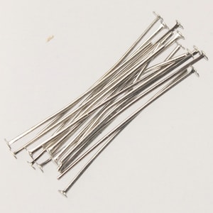 Bulk/FingerPick 300 pcs of Rhodium Plated FLAT headpins Head Pins T Pins - 1 inch 26mm 22Gauge 0.6mm Thickness - TPIN-22G-25
