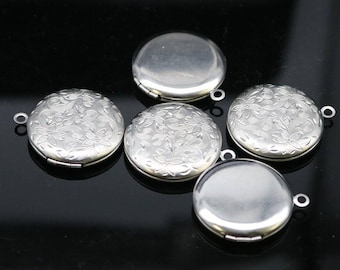Stainless Steel Filigree Flower Locket Pendant Charm (27x31mm)