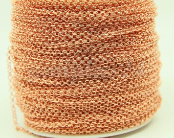 Anti Tarnish Bright Copper Plated Rolo Chain: Soldered Links (3.1mm) 50 feet - Bulk Spool