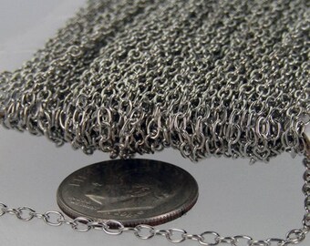 Rhodium Plated Round Cable Chain - 3x2.2mm - Unsoldered Link 12 feet - 322CA