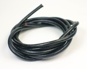 Black Leather Cord: 5mm Round Genuine Calf Leather 1 Yards