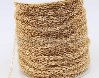 Anti Tarnish Pinky Gold Plated Flat Cable Chain:, Unsoldered Link (3x2.2mm) 50 feet - Bulk Spool