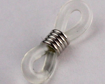 Rhodium Plated Eyeglasses Holders: White Rubber ID Badge Coil (22mm, USA Ship 20 pcs - Bulk Pack
