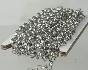 Rhodium Plated Rolo Chain: 6.0mm Unsoldered Links, Bulk 30 feet - 6.0ROLO