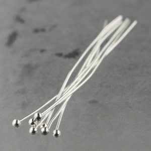 100 Sterling Silver Plated Ball headpins Head Pins - 2 inches (50mm), 22 Gauge 22G 2.0mm  Hard Body