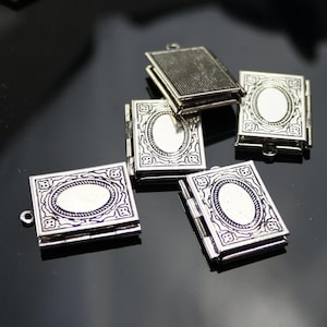 Vintage Book Locket Charm - Silver Tone Stainless Pendant