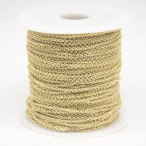 Cadena microplana chapada en oro de 18 quilates resistente al deslustre - Eslabón soldado de 2 x 1,4 mm, 91,4 m - Lote al por mayor
