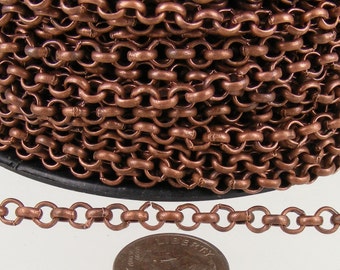 Antique Copper Rolo Chain bulk Chain, 32 ft of Rolo Cable Chain 4.7mm - Unsoldered Links -   Wholesale - 47ROLO