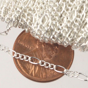 Sterling Silver Plated Chain Bulk Chain, 32 feet Spool of SOLDERED Sturdy figaro chain 2x4.5mm - Necklace  DIY Bulk Chain - 245FIGARO