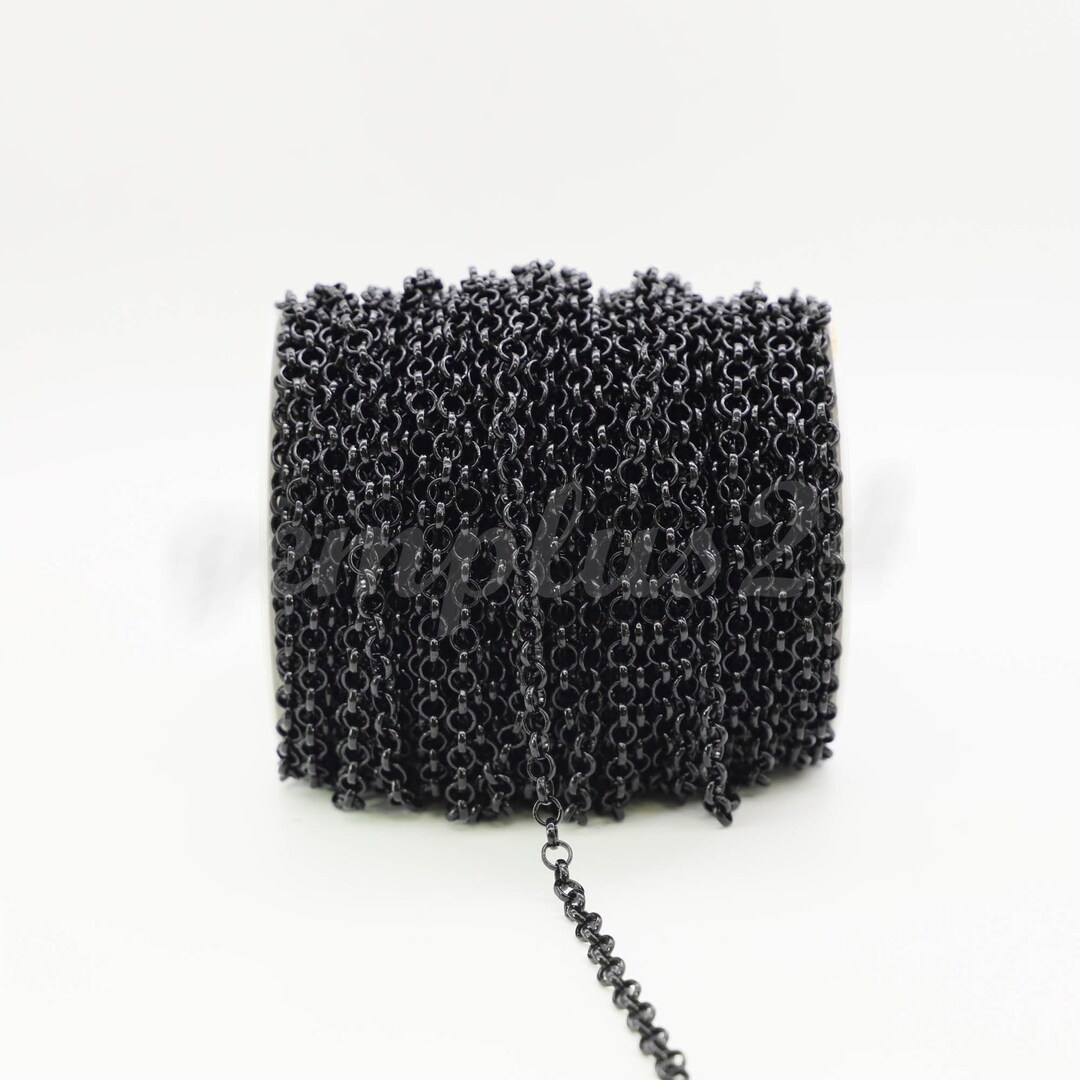 Black Finish Rolo Chain: 6.0mm Bulk Cable Chain, Unsoldered Links 100 ...