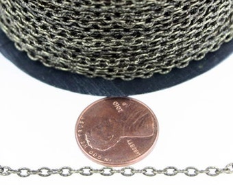 Antique Bronze Texture Chain Bulk, 12 ft. of Antique Brass Flat Texture Oval Chunky Cable Chain - 3x2mm Unsoldered - 32TEX