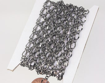 Gunmetal Chain Bulk Chain, 32ft Spool of Gunmetal Necklace Wholese Big Hammered Chain Soldered  Curb Chain - 5x8mm SOLDERED Link - 58FIGARO