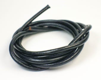 Black Genuine Leather Cord - 5mm Round Calf Leather 10 feet