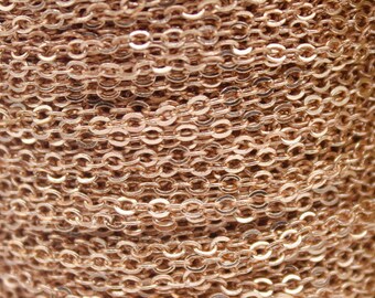 Champagne Gold Plated Flat Cable Chain: 3x1.7mm Soldered Non-Tarnish 32ft Bulk Spool AT317F
