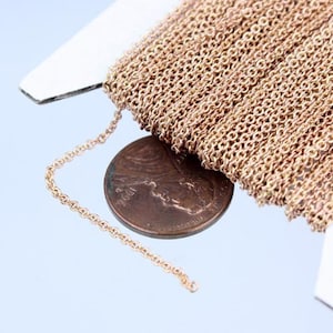 raw COPPER Chain Bulk Chain, 32 ft Tiny Round SOLDERed Brass Chain Cable Chain 2.0x1.4mm Soldered Necklace Dainty Delicate Chain 2014S image 1