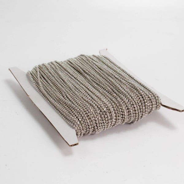 Rhodium Plated Faceted Ball Chain:, 1.5mm, Brass Base w/ Connectors 32 feet - Bulk Spool - DC1.5
