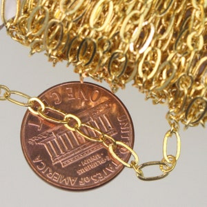 Gold Plated Chain bulk, 32ft spool of (1 and 1) Long and Short Chain SOLDERED Chain Bracelet   - 6x3mm 4x3mm Soldered 3429LS11