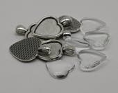 HEART Bezel with 20mm HEART GLASs Magnifying Domes Cabochon - 5 sets 10 pcs - 33mmx24mm Antique Silver - KB12 We are USA Seller