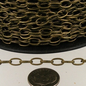 32 ft. Textured Antique Brass finished Drawn Oval Cable chain 9x4.5mm unsoldered link 9045DR image 1