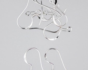 Sterling Silver Ear Wires: Flat French Hook, (17x15mm) 20 Pcs - Bulk Pack