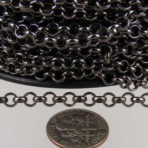 Gunmetal Rolo Chain bulk, 12 ft of Rolo Cable Chain 4.7mm - Unsoldered Links - Necklace Bracelet Wholesale  - 47ROLO