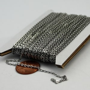 30 feet Stainless Steel Cable chain FLAT bulk - - 1.8mm SOLDERED Link - Surgical Stainless Steel Small Soldered Sturdy FLAT cable chain