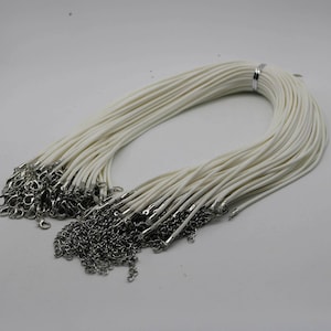 White Cotton Necklace Cord: Adjustable Rhodium Plated Clasp (18 - 20 inch) image 1
