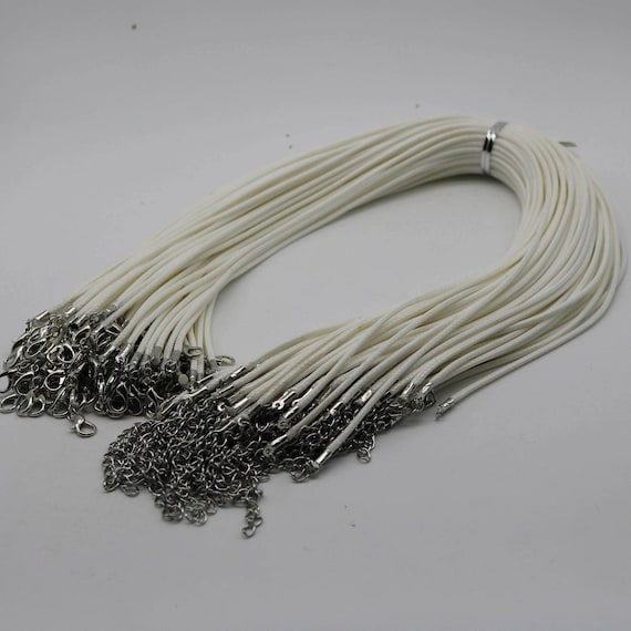 White Cotton Necklace Cord: Adjustable Rhodium Plated Clasp (18 - 20 inch)