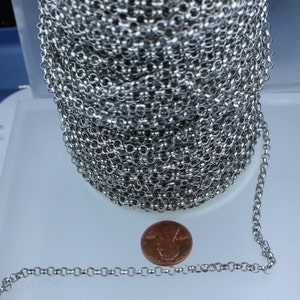 Rhodium Plated Rolo Chain bulk, 12 ft of Antique Silver Rolo Cable Chain 3.8mm - Unsoldered Links - Bulk Chain - 38ROLO
