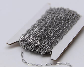 Stainless Steel Paperclip Chain: Flat Chunky Link, 316L, 2.5x6.4mm Soldered Link - Bulk Spool