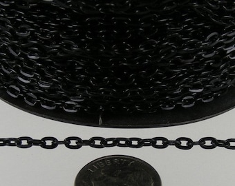 Black Flat Chain Bulk, 32 ft. of Flat Oval Cable Chain - 4x3mm Unsoldered- Necklace Bracelet Wholesale DIY Chain - 43F