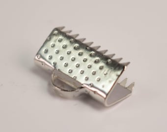 Silver Plated Ribbon Clamp End: 13mm Connector Clips 30pcs - Bulk Pack