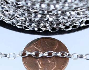 Chaîne forçat ovale plaquée argent antique - Maillons à dessouder de 3,9 x 2,5 mm, bobine de 32 pi