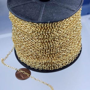 12 ft. Gold Finished Small Drawn oval Cable chain - 3.9x2.5mm unsoldered link - 3926DRAWN