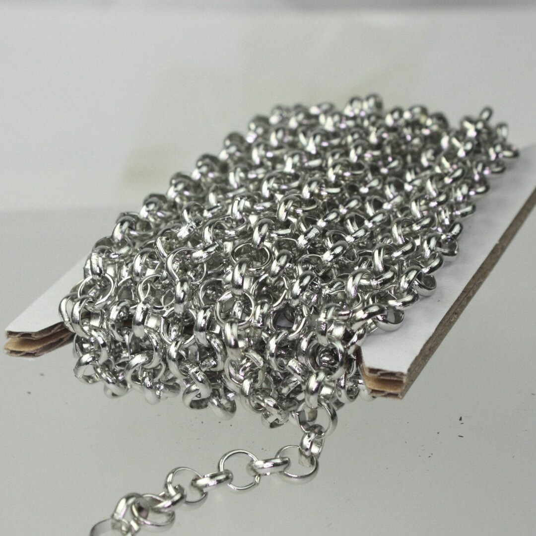 Rhodium Plated Rolo Chain: 6.0mm Unsoldered Links, Bulk 100 Feet - 6 ...
