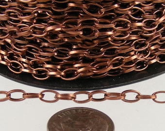 Antique Copper Plated Finish Drawn Cable Chain: Unsoldered Iron Link (6.3x3.5mm) 12 feet - 6335PL
