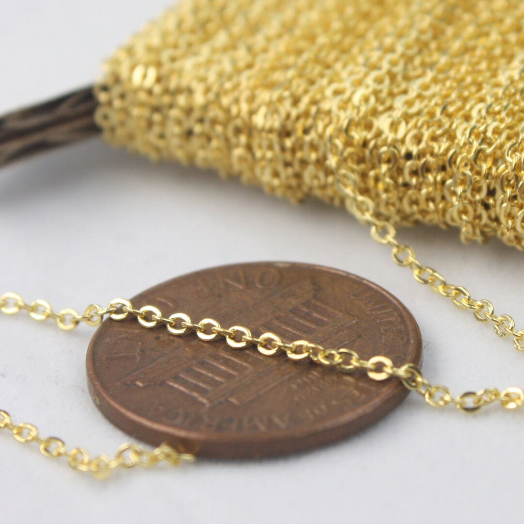 Gold Plated Chain Bulk Chain, 10 Ft of Tiny Flat Soldered Dainty