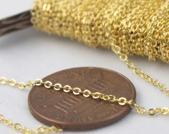 Gold Plated Chain Bulk Chain, 10 ft of Tiny Flat Soldered Dainty Delicate Cable Chain - 2mm 2x1.4mm - Free Adequate Jumpring 10pcs - C214F