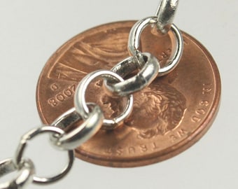 Rhodium Plated Rolo Chain: 6.0mm Unsoldered Links, Bulk 30 feet - 6.0ROLO