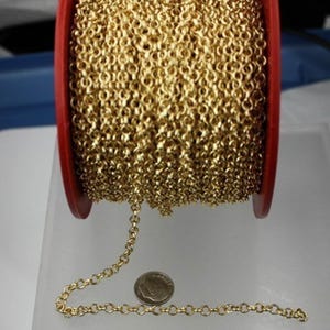 Gold Plated Rolo Chain bulk, 12 ft spool of ROLO cable chain - 4.7mm Unsoldered Links -   Wholesale Bulk - 47ROLO