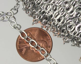 Rhodium Plated Flat Cable Chain: 4.2x5.2mm, 22G Soldered Link 32 feet - Bulk Spool - 4252F