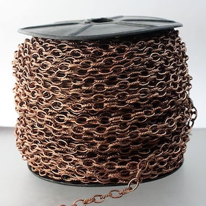 Wholesaler STRONg 19G - 300 feet of  bulk chain, Antique Copper Plated Texture Drawn Cable Chain - 6.3x3.5mm - 6335DR-EX