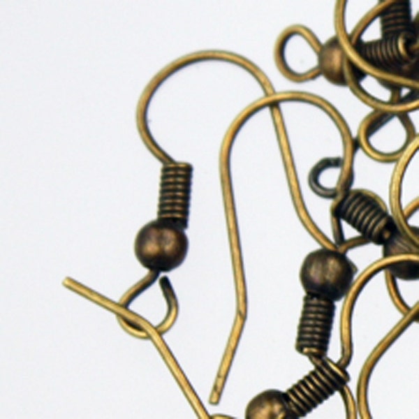 SALE Sale 100 pcs of Antique brass fish Hook with spring and ball Earwire - 19X17mm