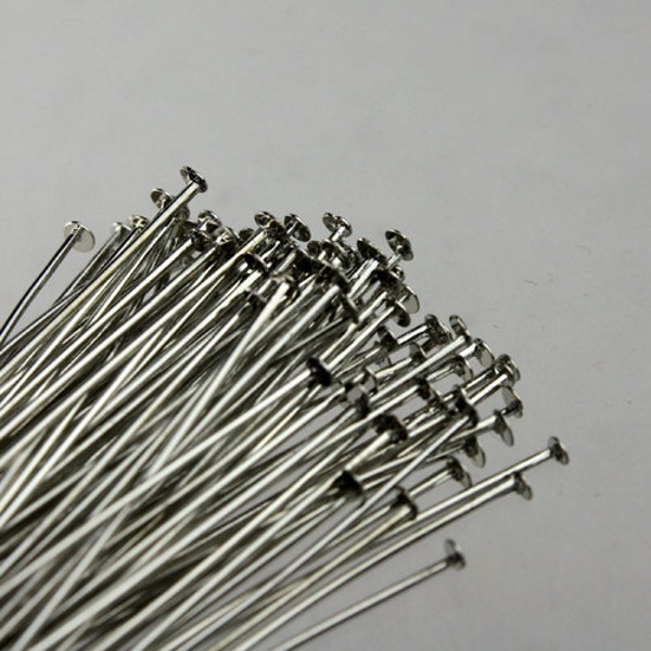 Bulk Package 300 Pcs Rhodium FLAT headpins Head Pins T Pins - 2 inch (50mm) 22Gauge 22G - TPIN-22G-50